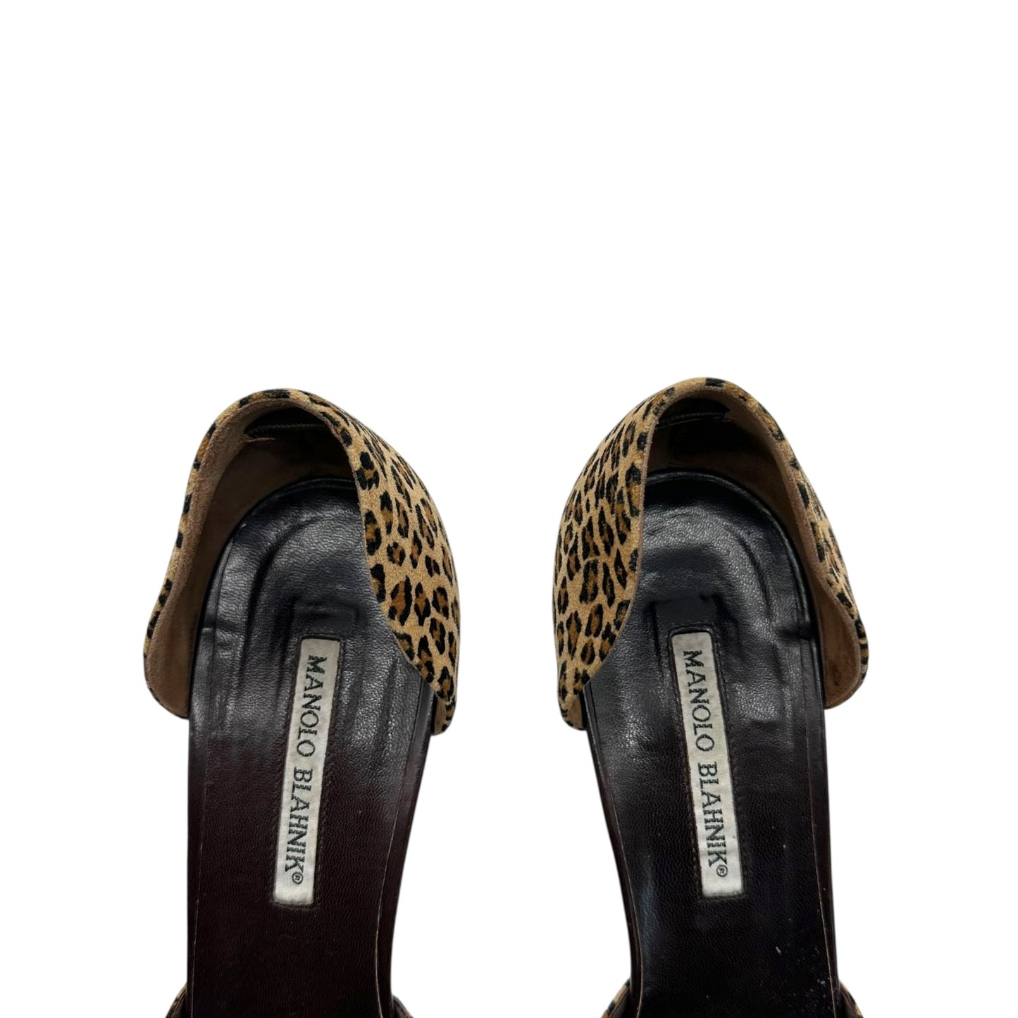 Manolo Blahnik Leopard Print Suede D'Orasay Sandal Heels