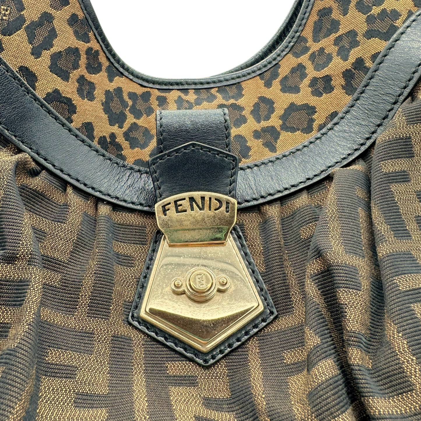 Fendi Zucca Monogram & Leopard Print Tote Bag