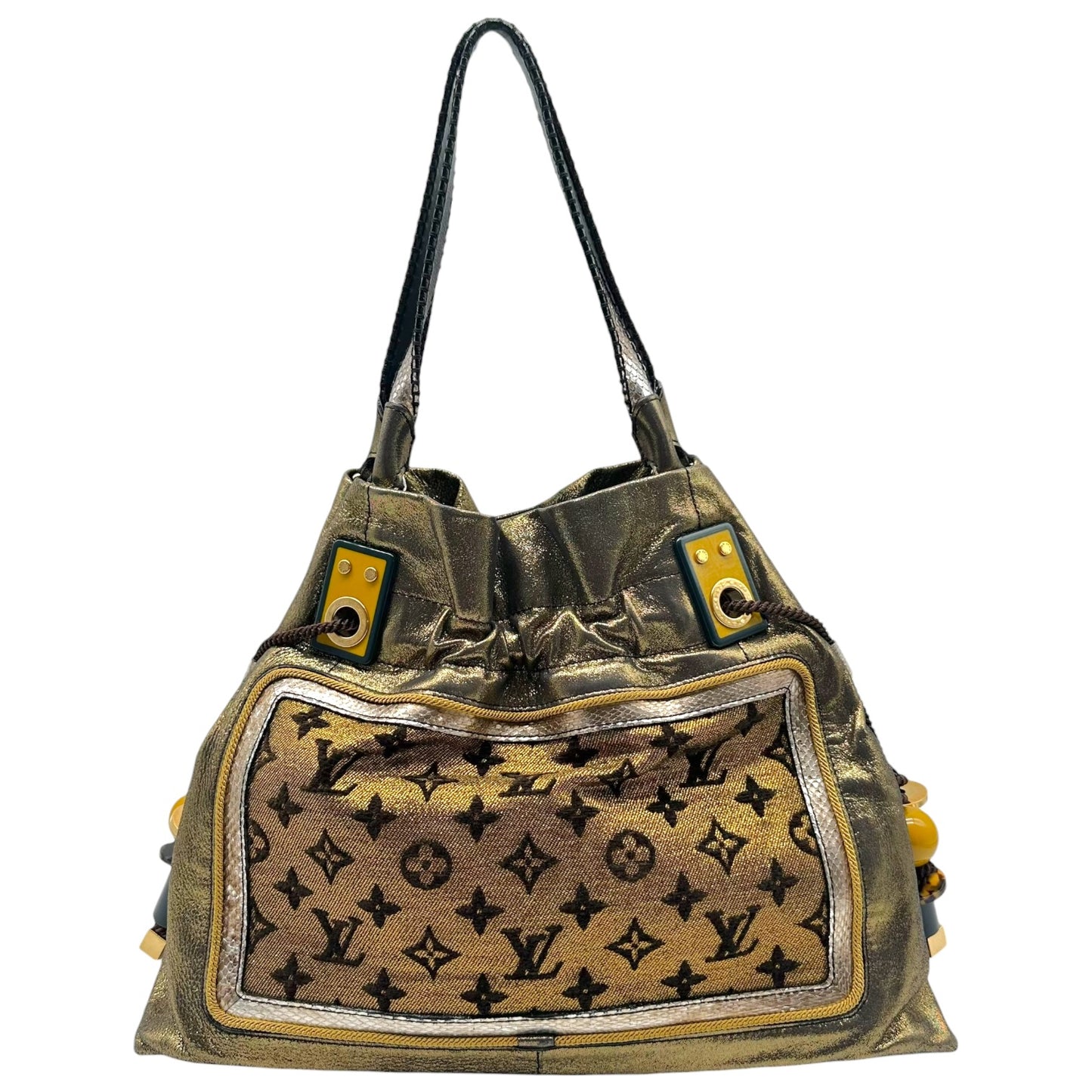 Louis Vuitton S/S 2009 Sunbird Gold & Silver Snakeskin & Canvas Tote Bag
