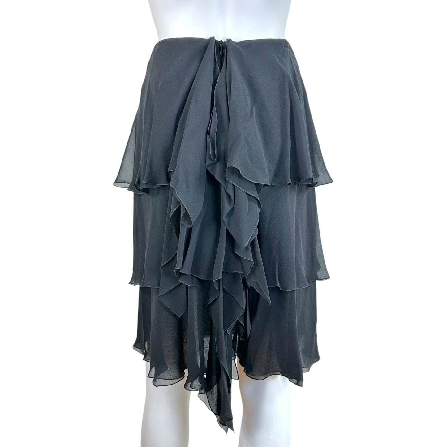 Chanel Black Tiered Silk Midi Skirt Early 2000s