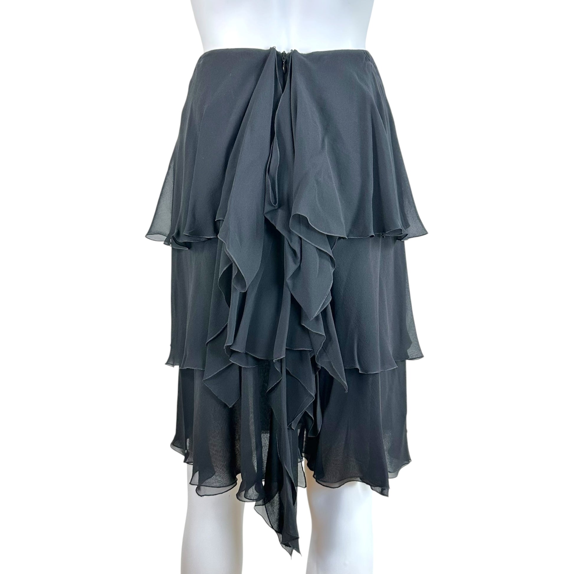 Chanel Black Tiered Silk Midi Skirt Early 2000s