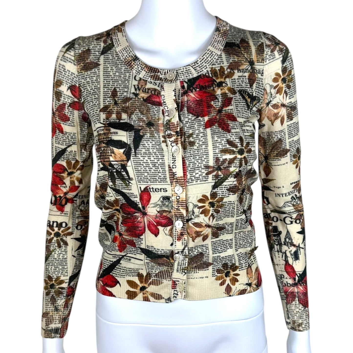John Galliano Newsprint & Floral Cardigan