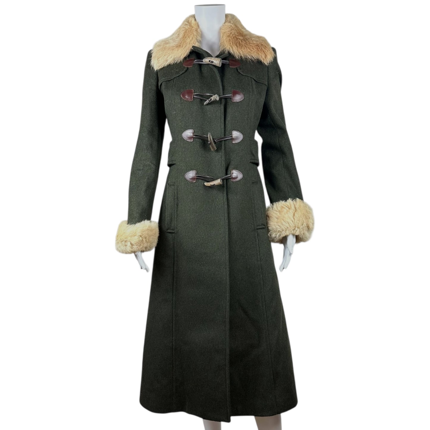 D&G Dolce & Gabbana Fur Trim Green Wool Coat