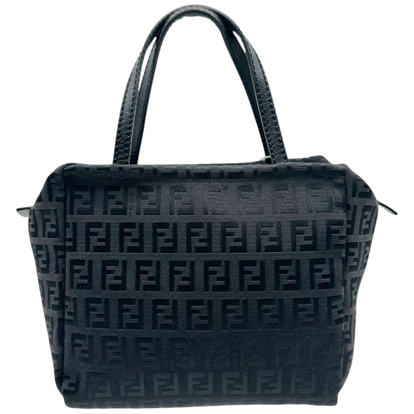 Fendi Black Zucchino Monogram Top Handle Square Pochette Bag