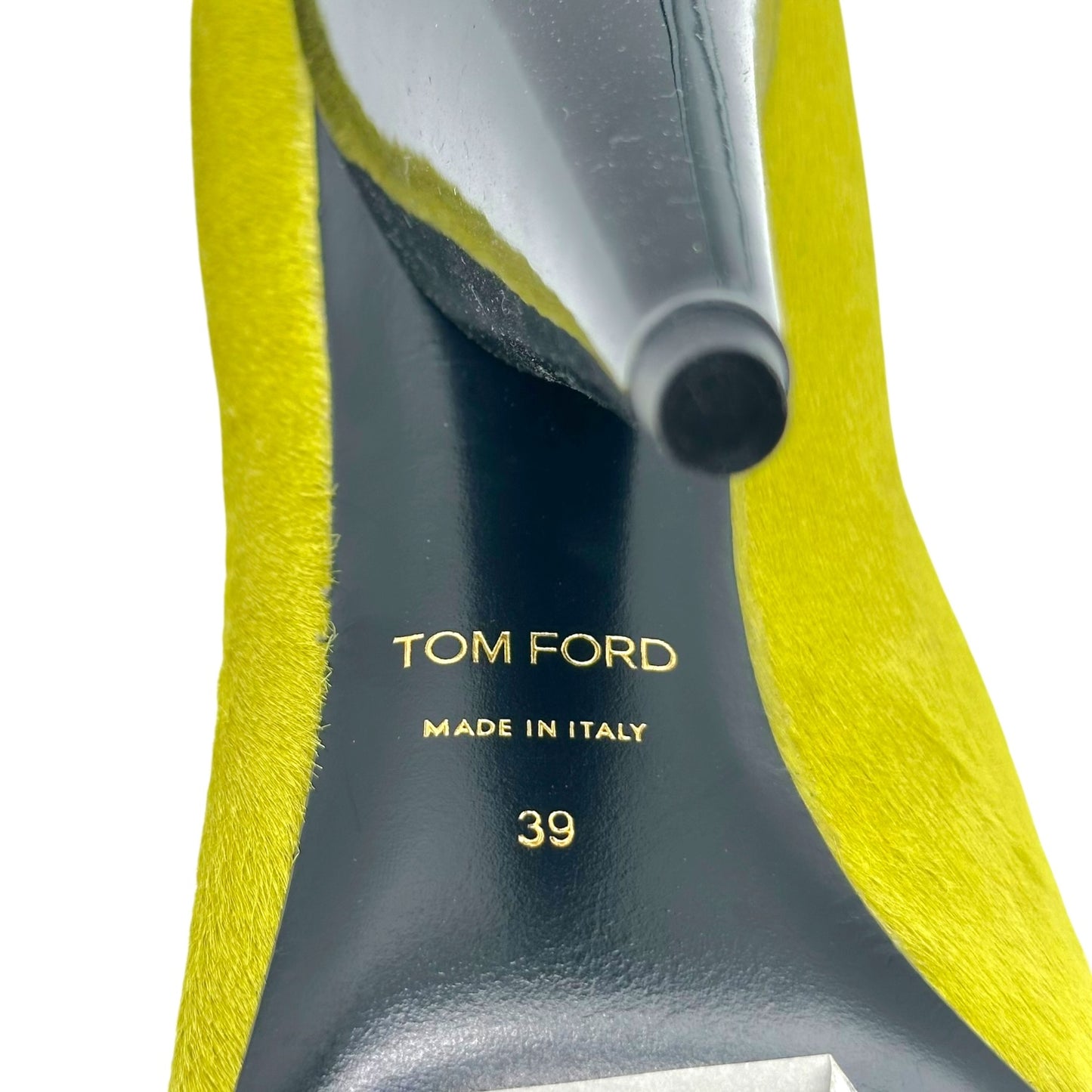 Tom Ford Lime Green Ponyhair V Cut-Out Heeled Booties
