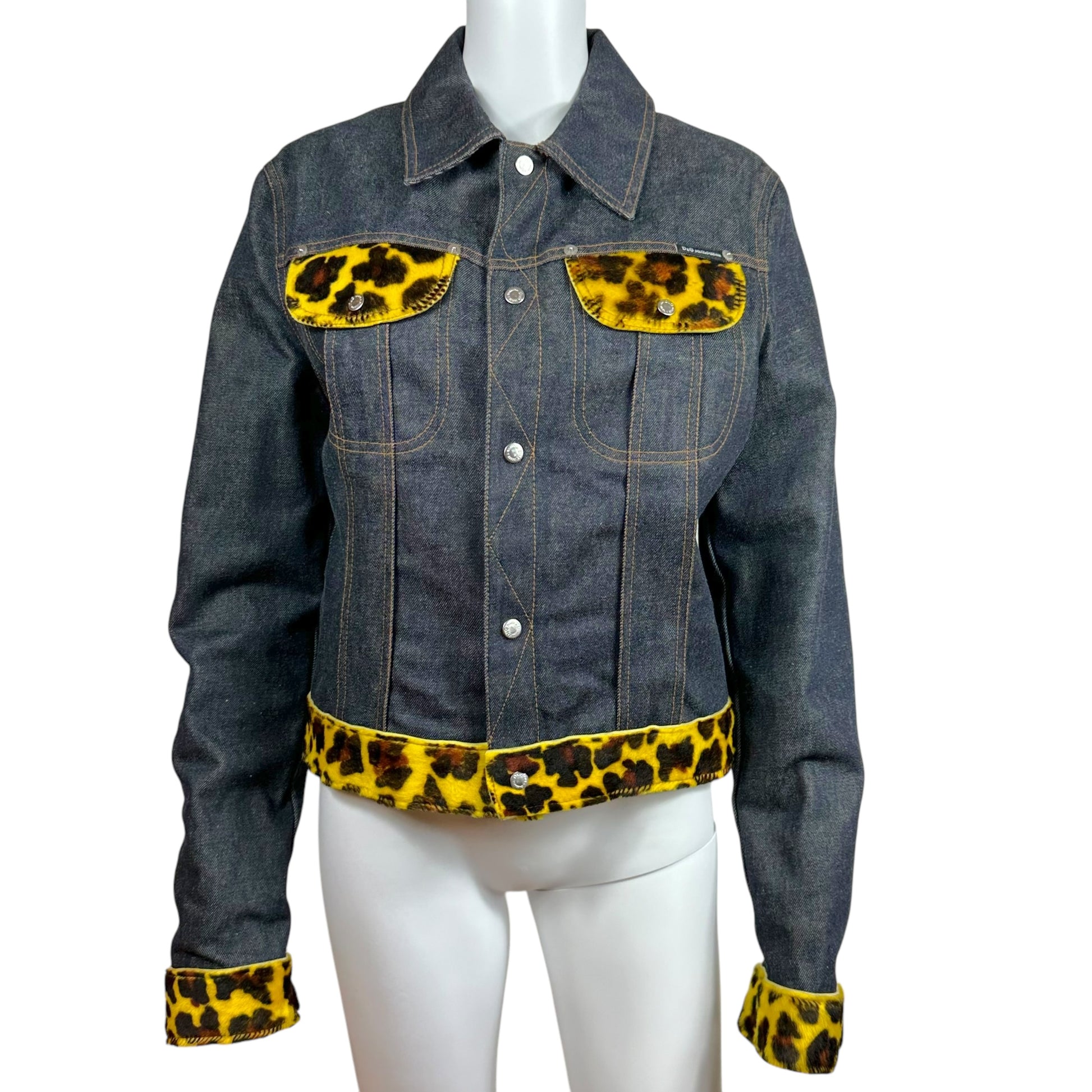 D&G Dolce & Gabbana Yellow Leopard Accent Denim Jacket - Outfit Repeater