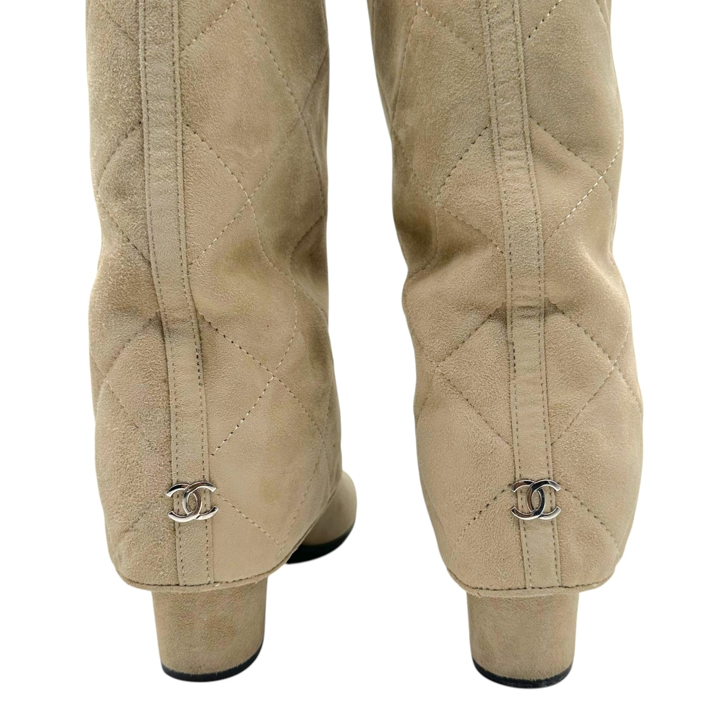 Chanel Tan Suede Quilted Fold-Over Boots
