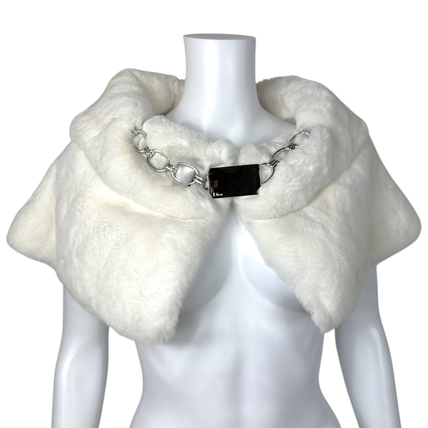 Christian Dior Logo Chain White Rabbit Fur Stole RARE - Outfit Repeater