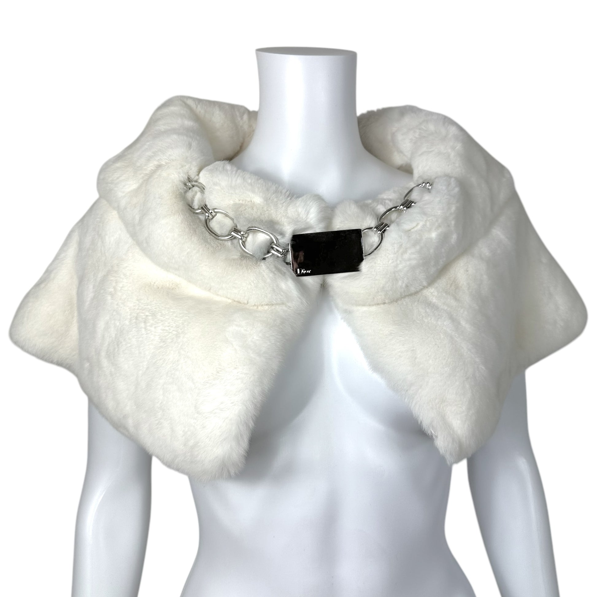 Christian Dior Logo Chain White Rabbit Fur Stole RARE - Outfit Repeater