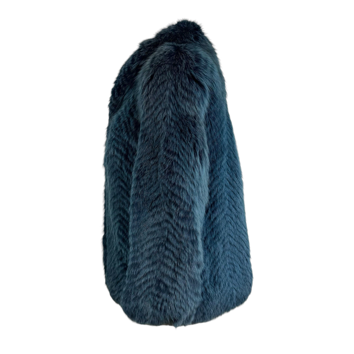 Yuki Belle Femme Blue Dyed Chevron Print Fox Fur Coat