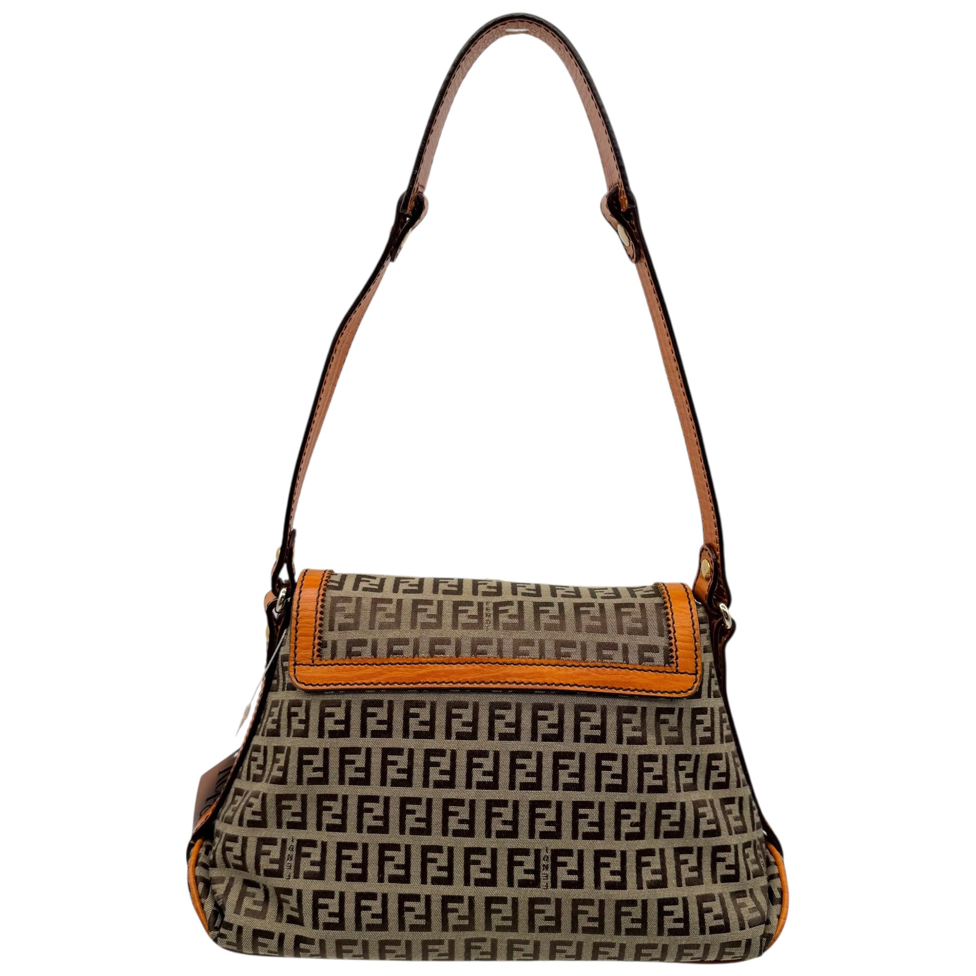 Fendi Shoulder Bag Beige Zucchino Monogram Orange Leather