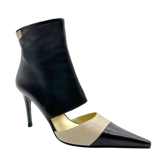 Chanel Black & Cream Leather Cut-Out Heels NEW