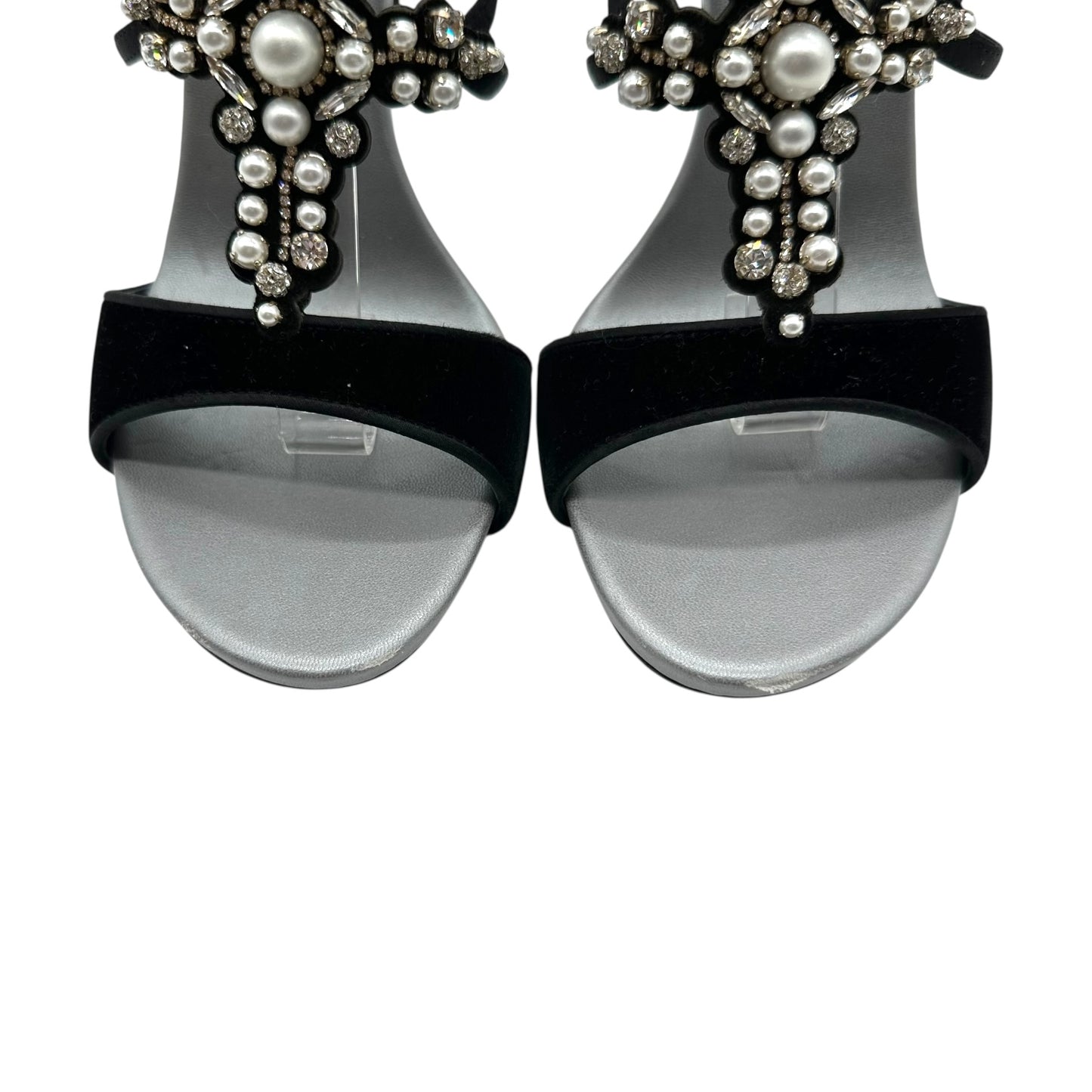Rene Caovilla Black Velvet Embelished Cross Heeled Sandals