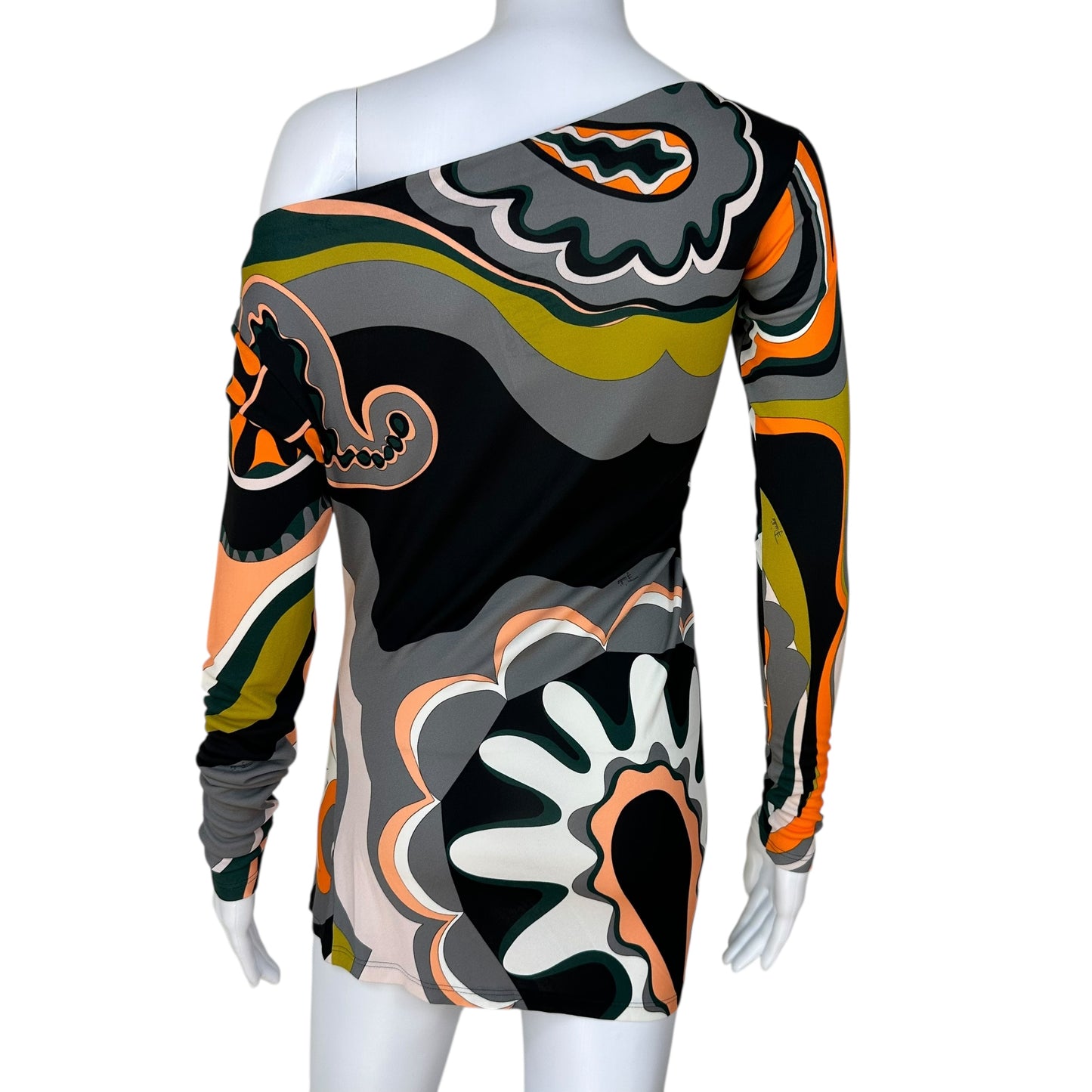 Emilio Pucci Orange & Black Printed Asymmetrical Long Sleeve Top - Outfit Repeater