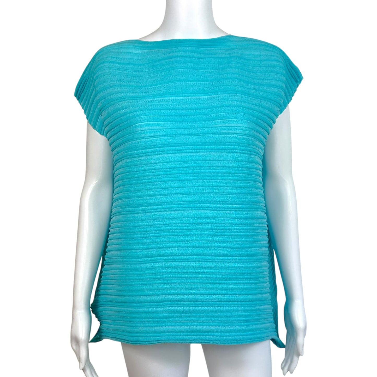 Issey Miyake Pleats Please Turquoise Blue Pleated Asymmetrical Blouse