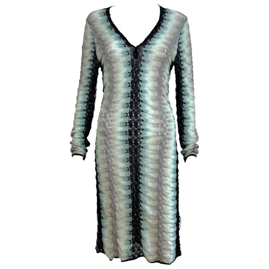 Missoni Chevron Knit Longsleeve Midi Dress Turquoise Black Gray