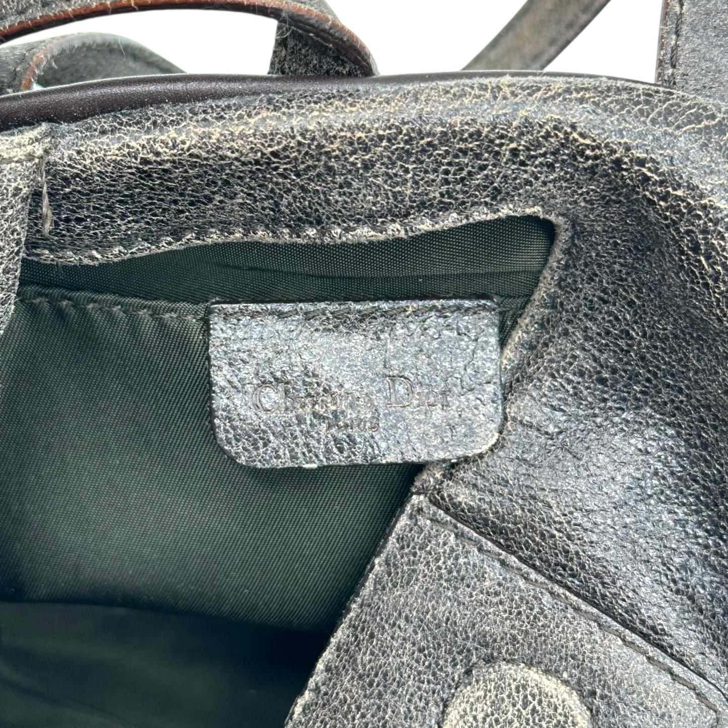 Christian Dior Brown Distressed Leather Small Bowler Bag