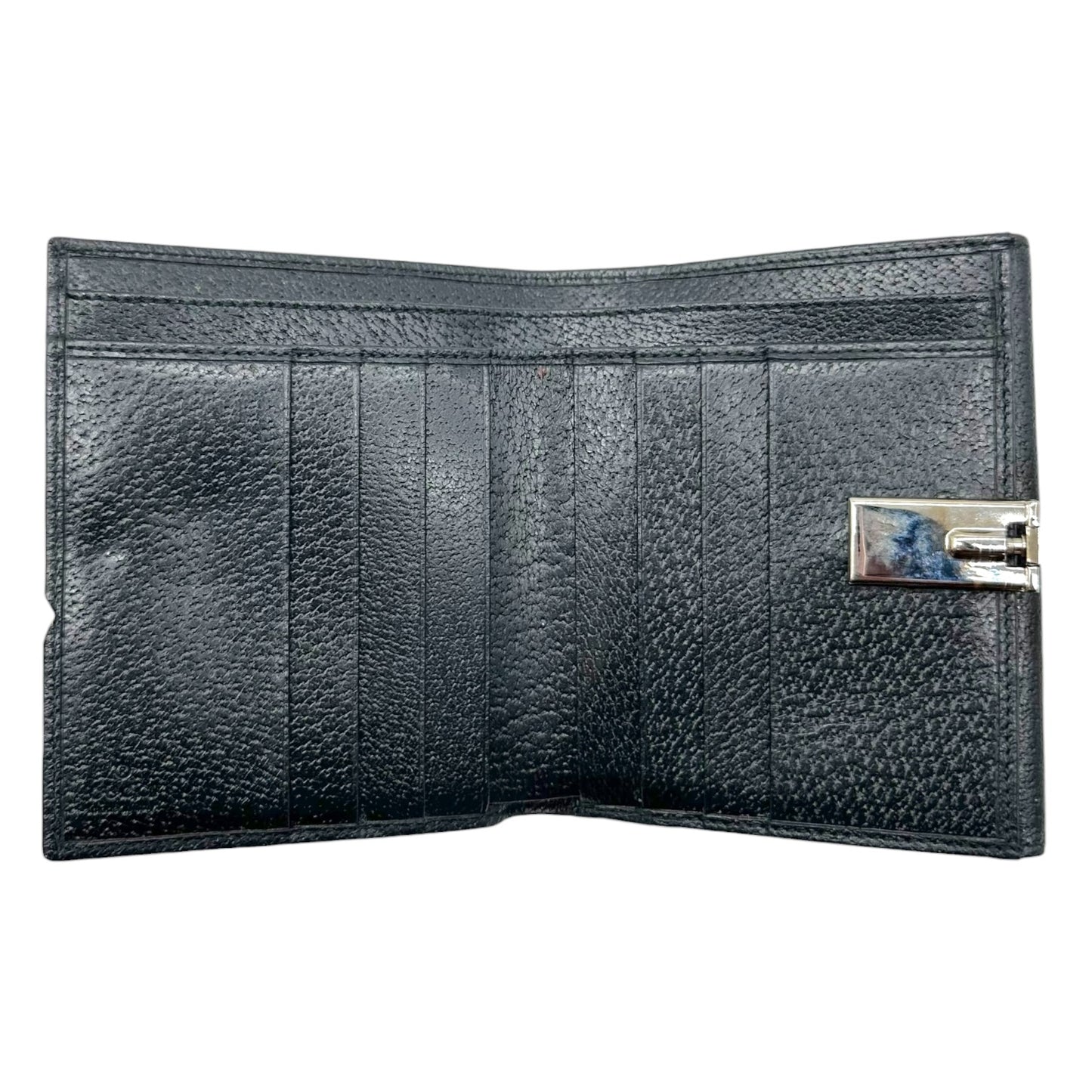 Gucci Black Leather Bi-Fold Wallet with Silver G Logo