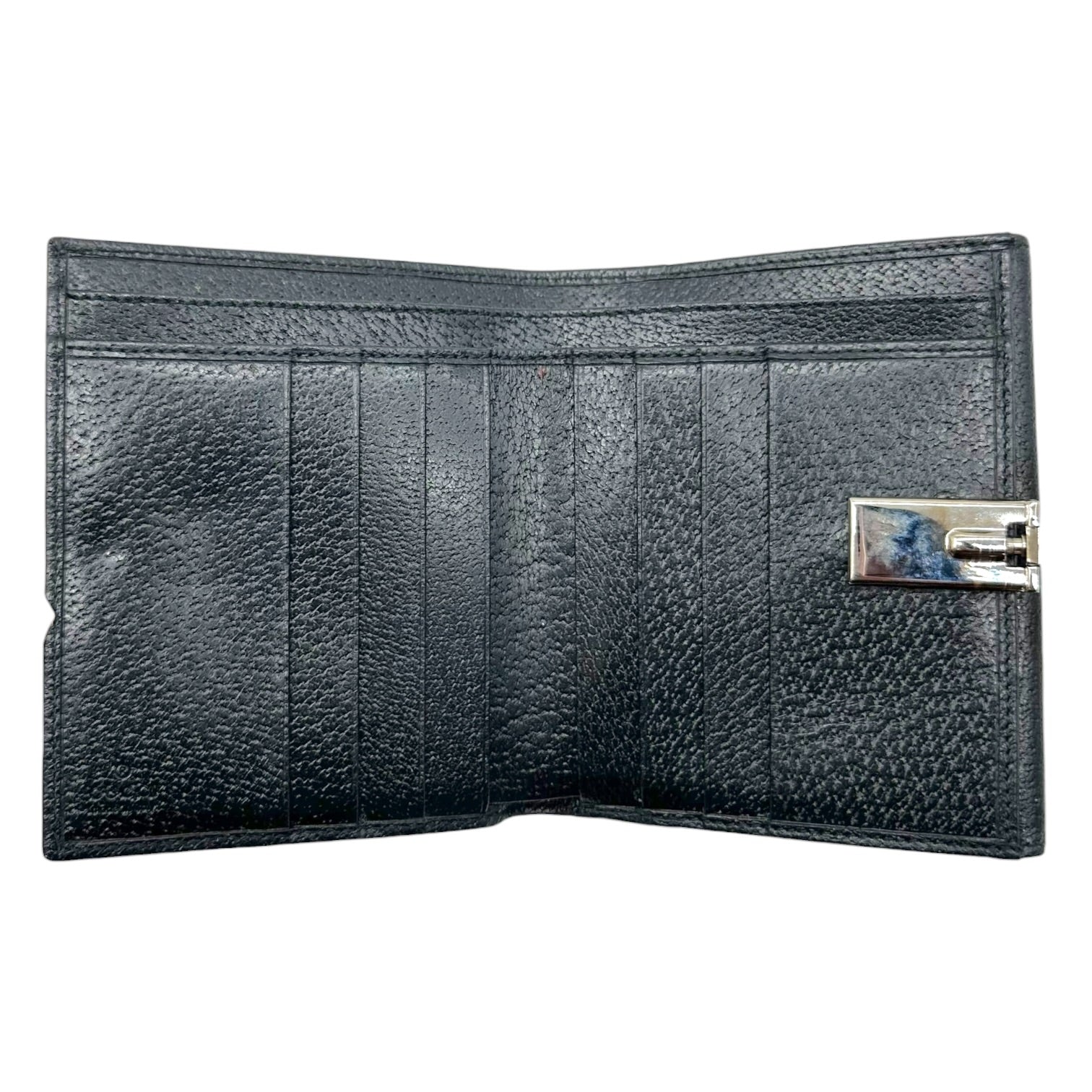 Gucci Black Leather Bi-Fold Wallet with Silver G Logo