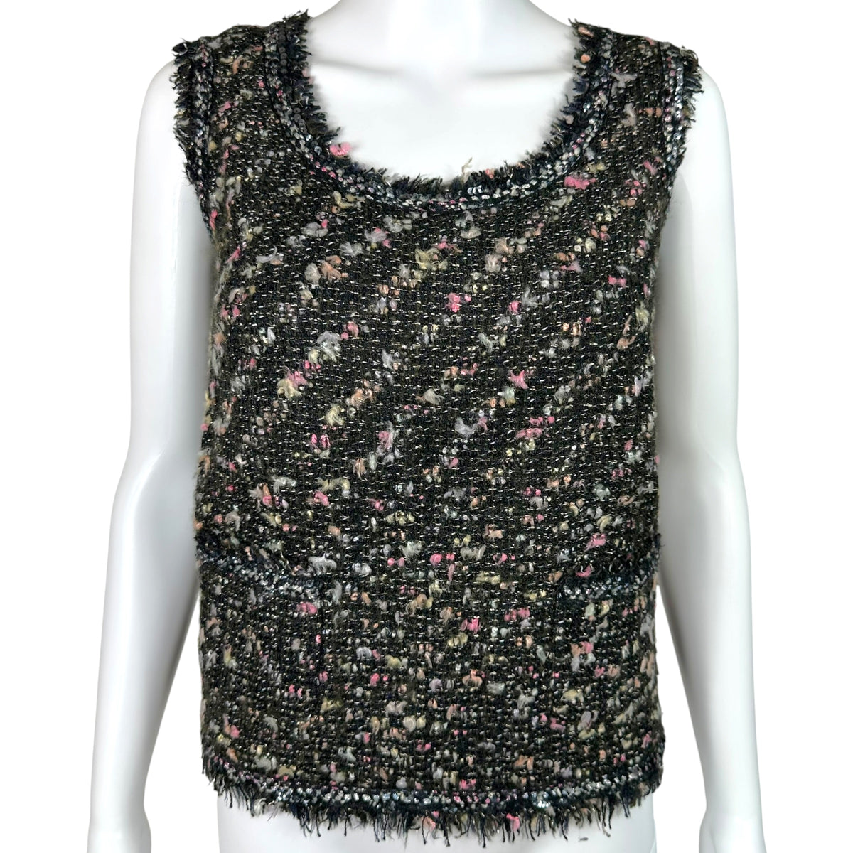 Chanel Sleeveless Top Black Pink Metallic Tweed