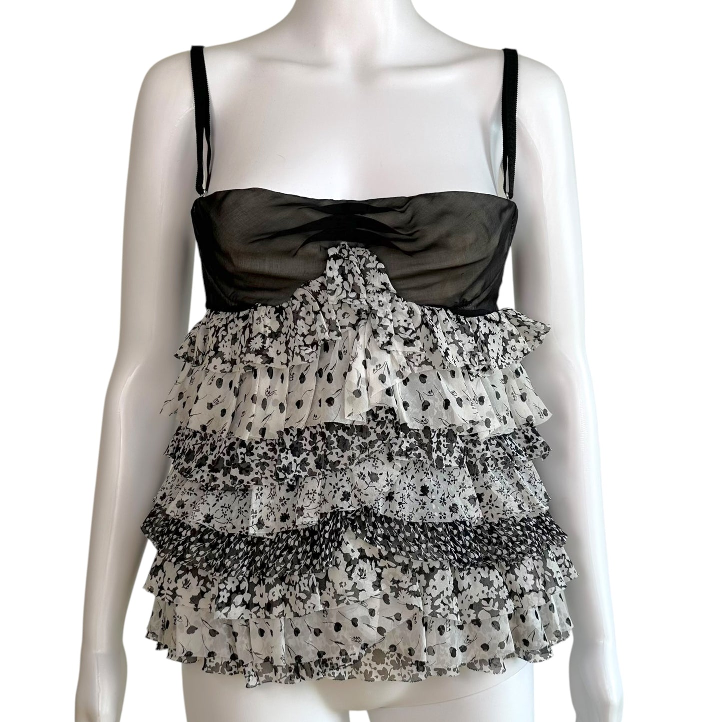 Dolce & Gabbana Black White Floral Print Silk Corset Top