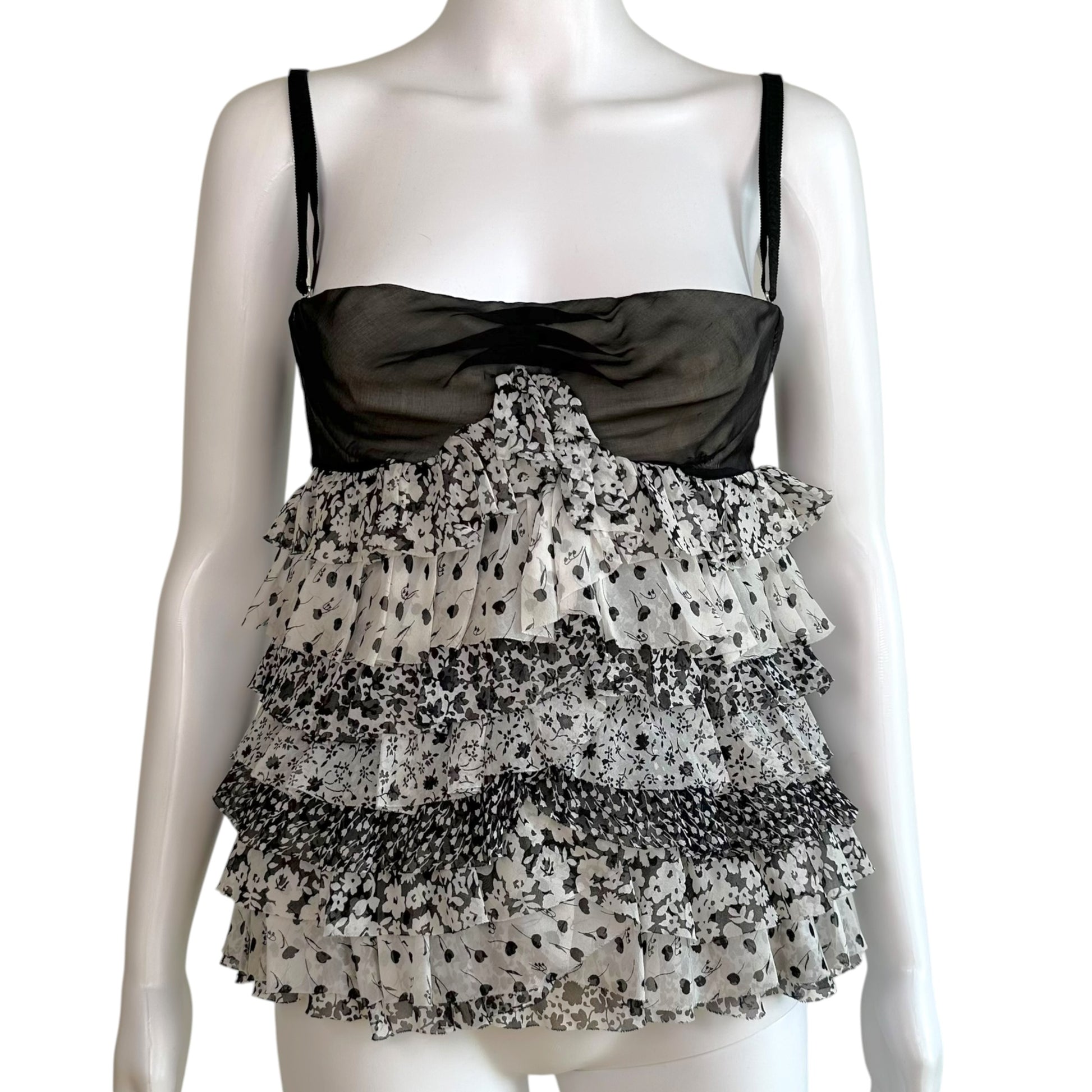 Dolce & Gabbana Black White Floral Print Silk Corset Top