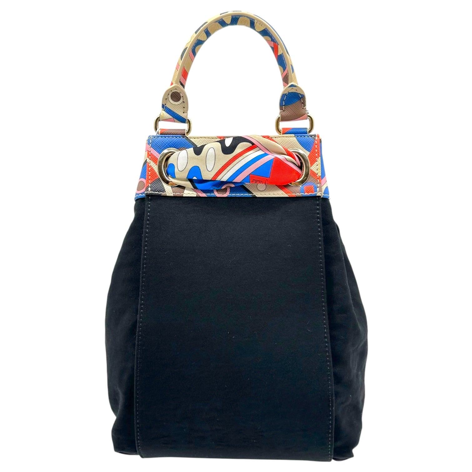 Emilio Pucci Black Multicolor Printed Logo Bucket Bag