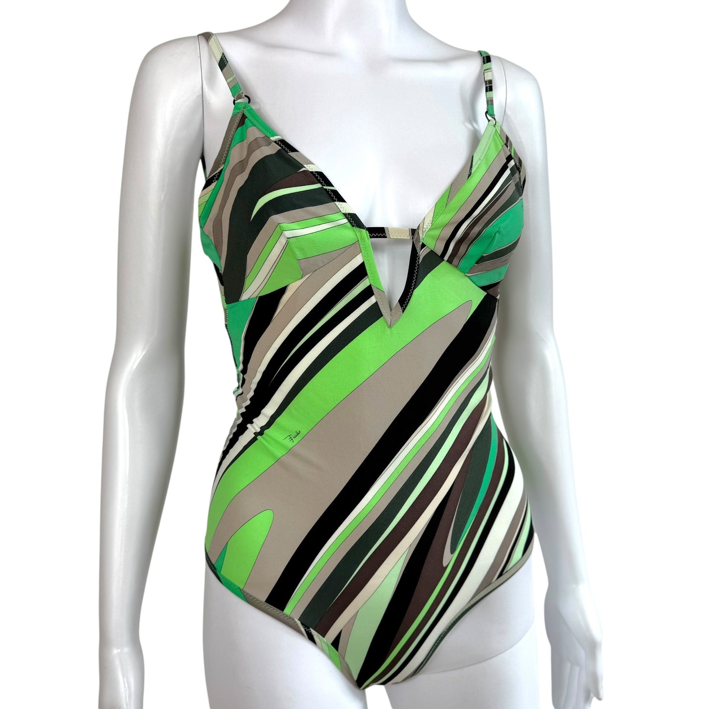 Emilio Pucci Green & Black Printed One Piece Swimsuit