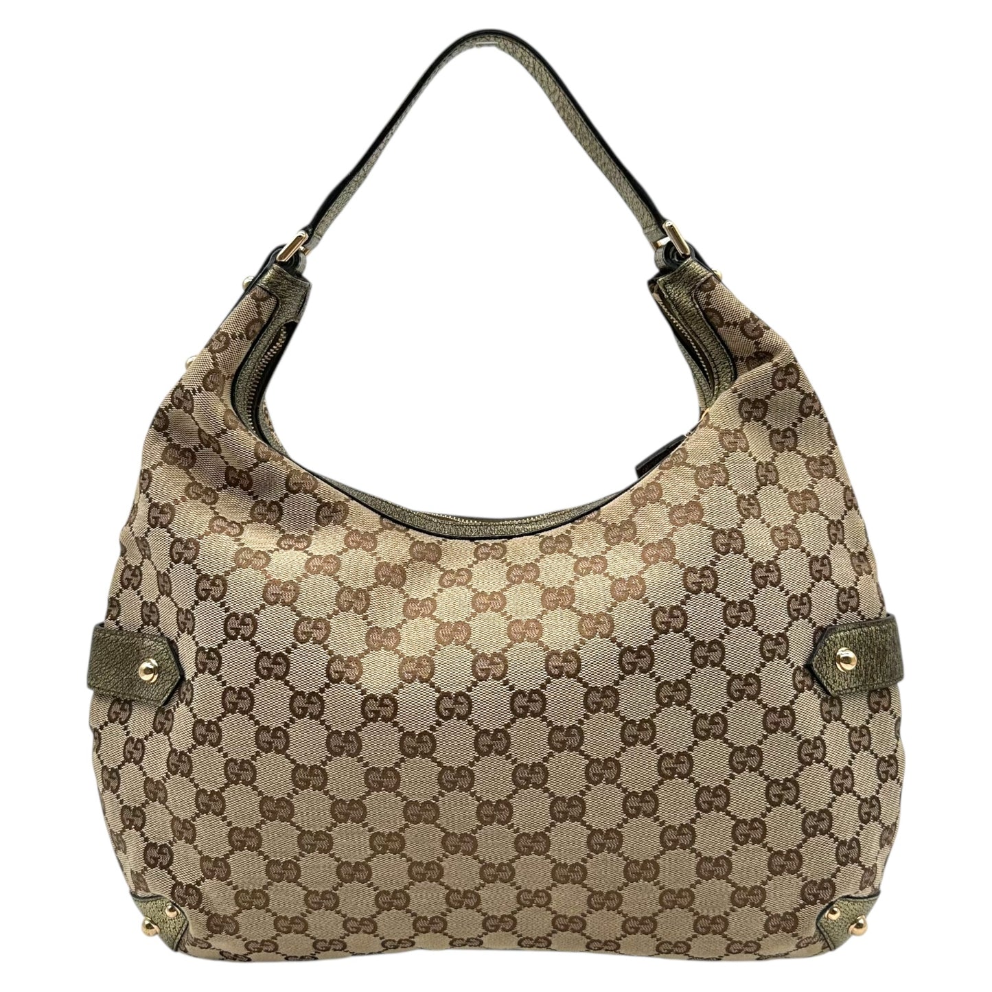 Gucci Tan Canvas Monogram Horsebit Hobo Bag