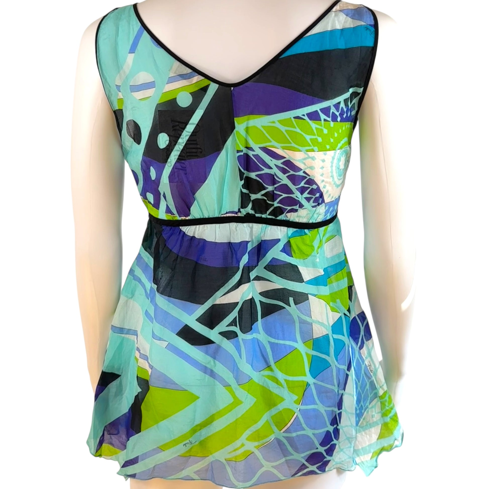 Emilio Pucci Blue Printed Asymmetrical Hem Tank Top - Outfit Repeater