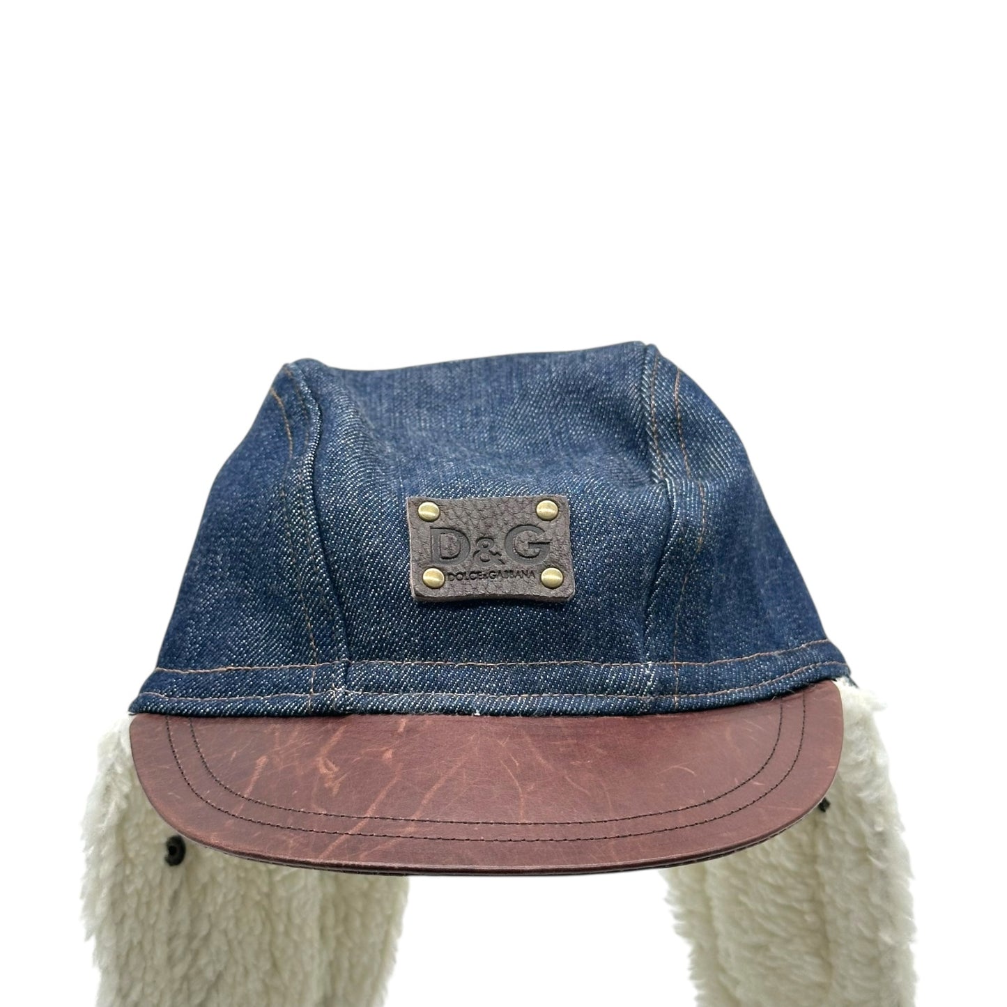 D&G Dolce & Gabbana Leather & Denim Trapper Hat NEW