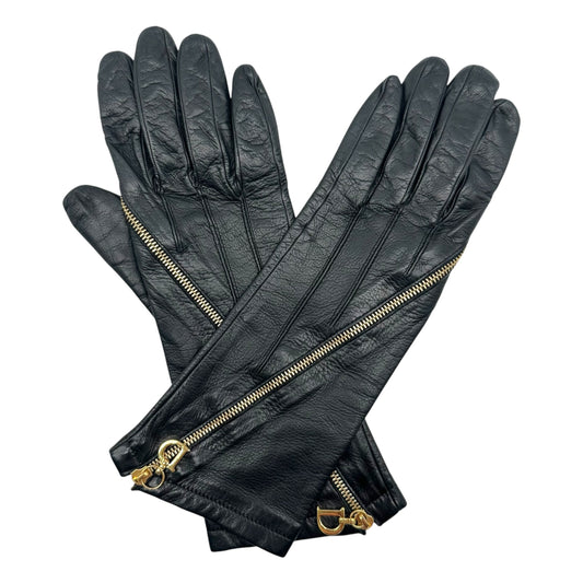 Christian Dior Black Lambskin Gloves with Gold Zipper