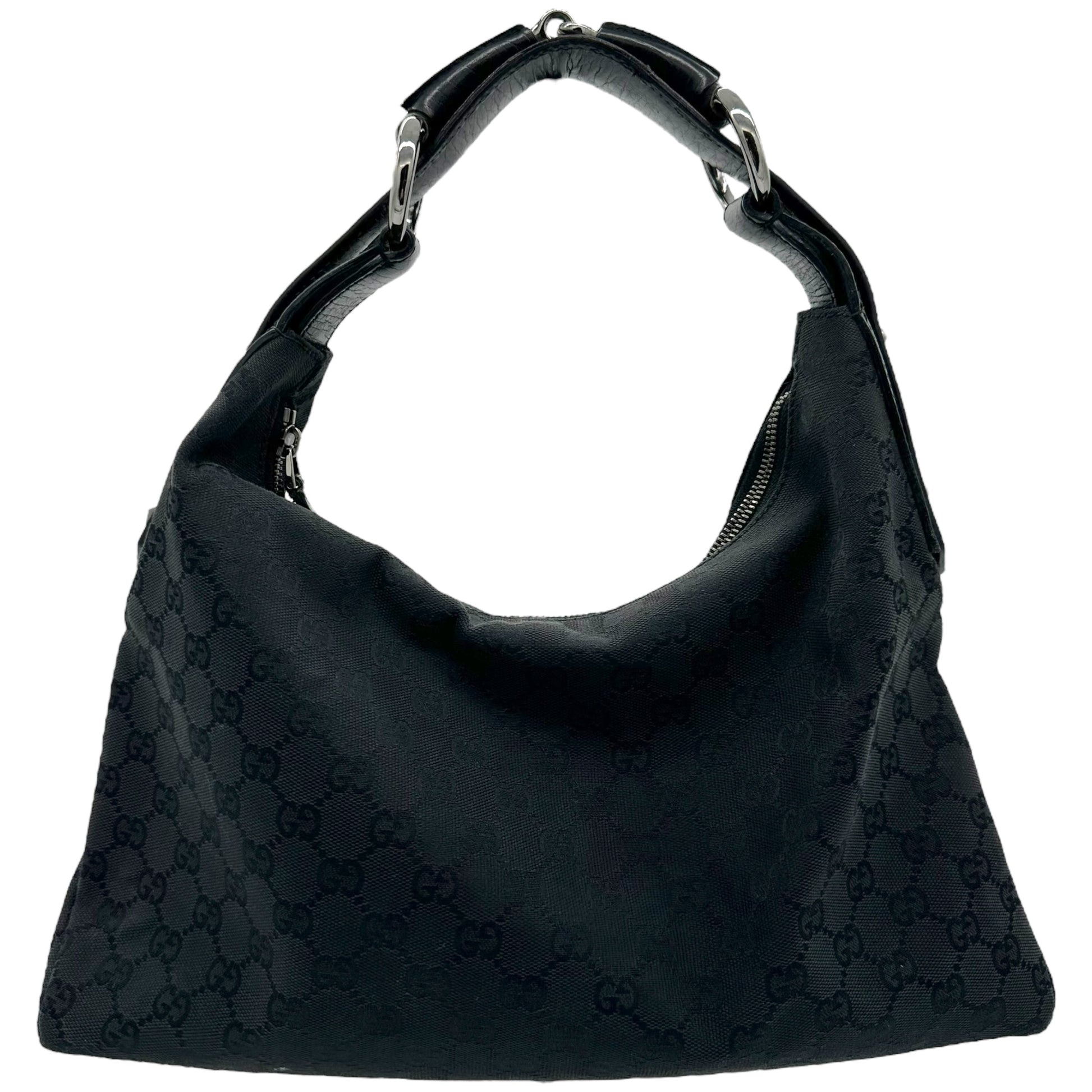 Gucci Black Monogram Horsebit Hobo Shoulder Bag - Outfit Repeater