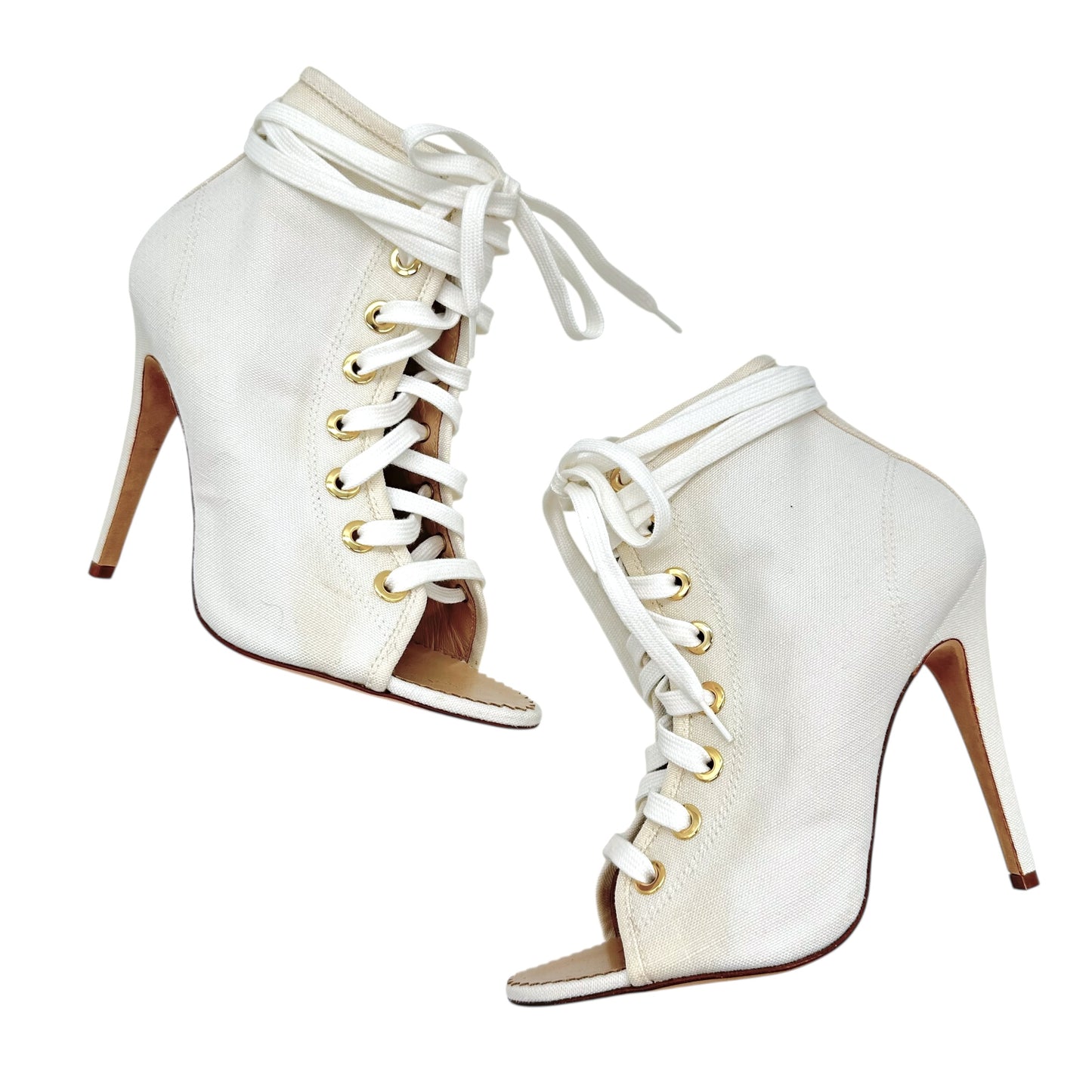 Manolo Blahnik White Canvas Lace Up 'Sneaker' Heels - Outfit Repeater