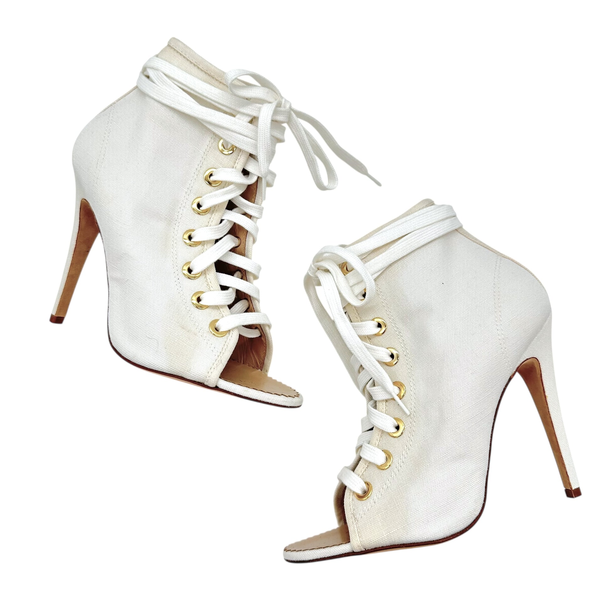 Manolo Blahnik White Canvas Lace Up 'Sneaker' Heels - Outfit Repeater