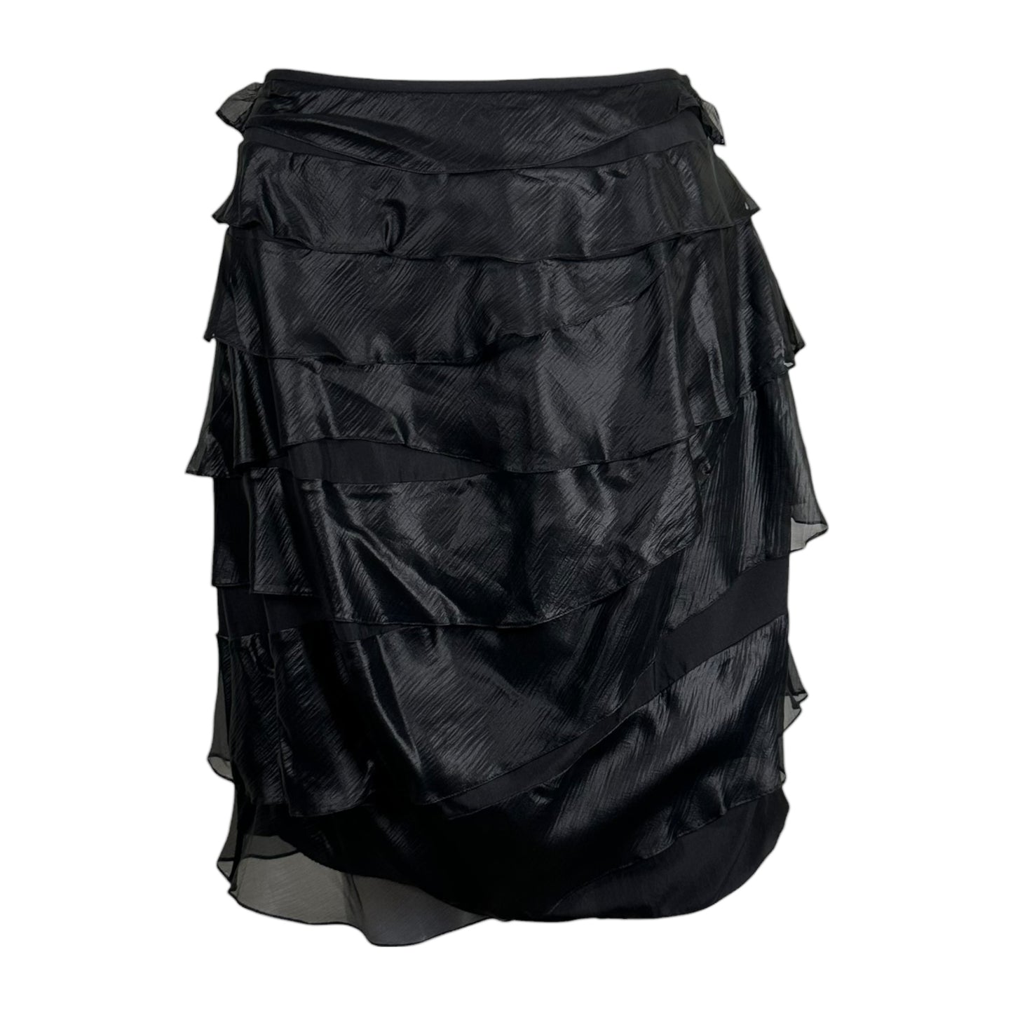 John Galliano Black Tiered Silk Midi Skirt