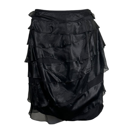 John Galliano Black Tiered Silk Midi Skirt