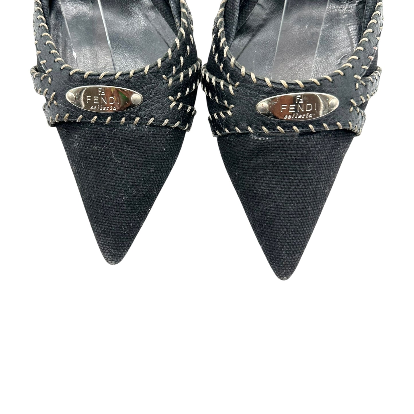 Fendi Selleria Black Whipstitch Pointed Toe Heels