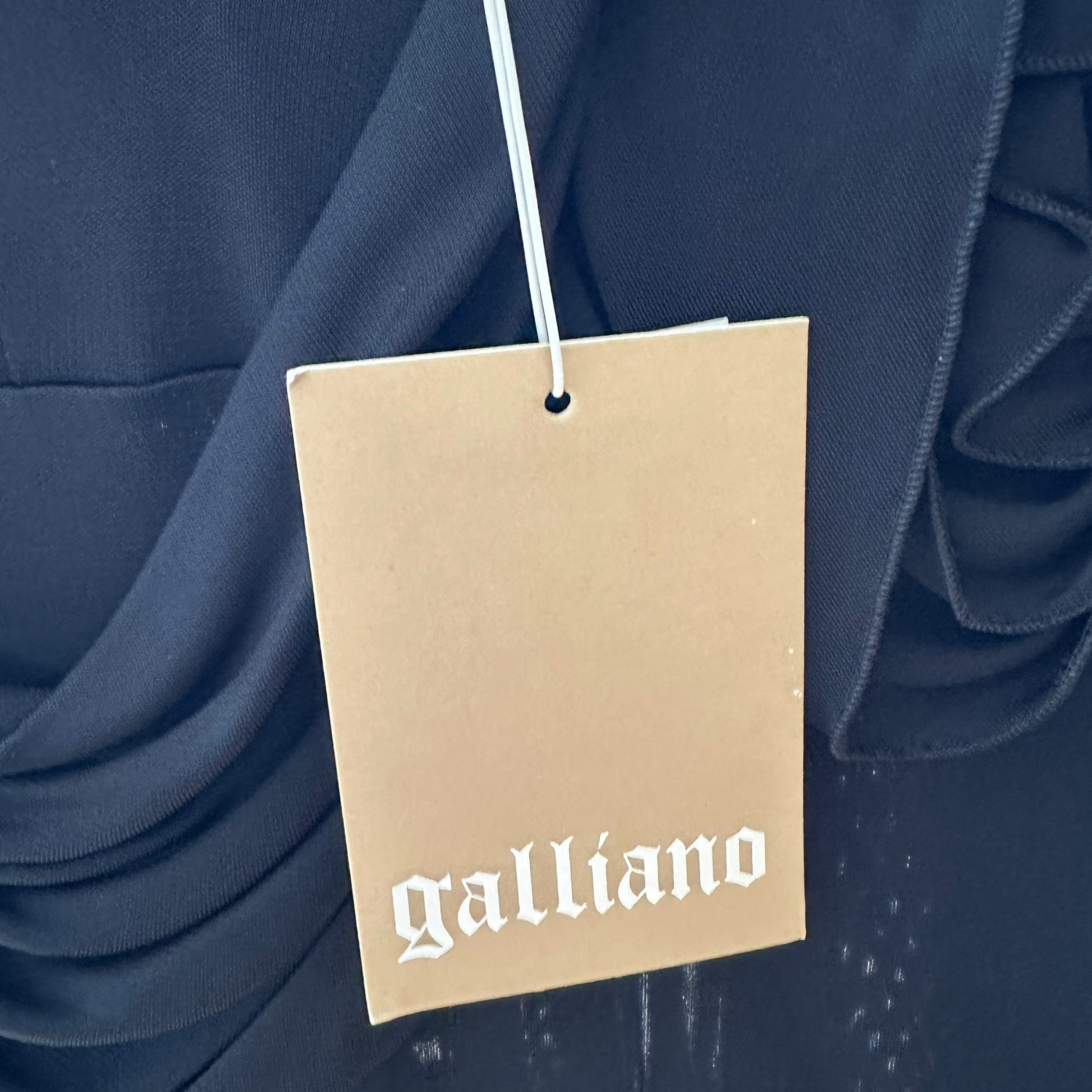 Galliano Black Mini Dress Rosette Applique V-Neck