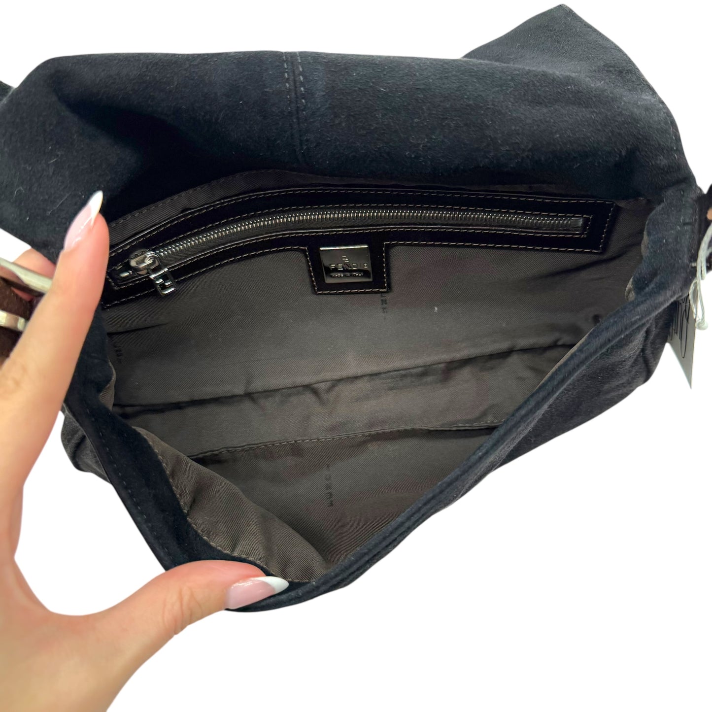 Fendi Black Suede & Brown Leather Baguette Bag - Outfit Repeater