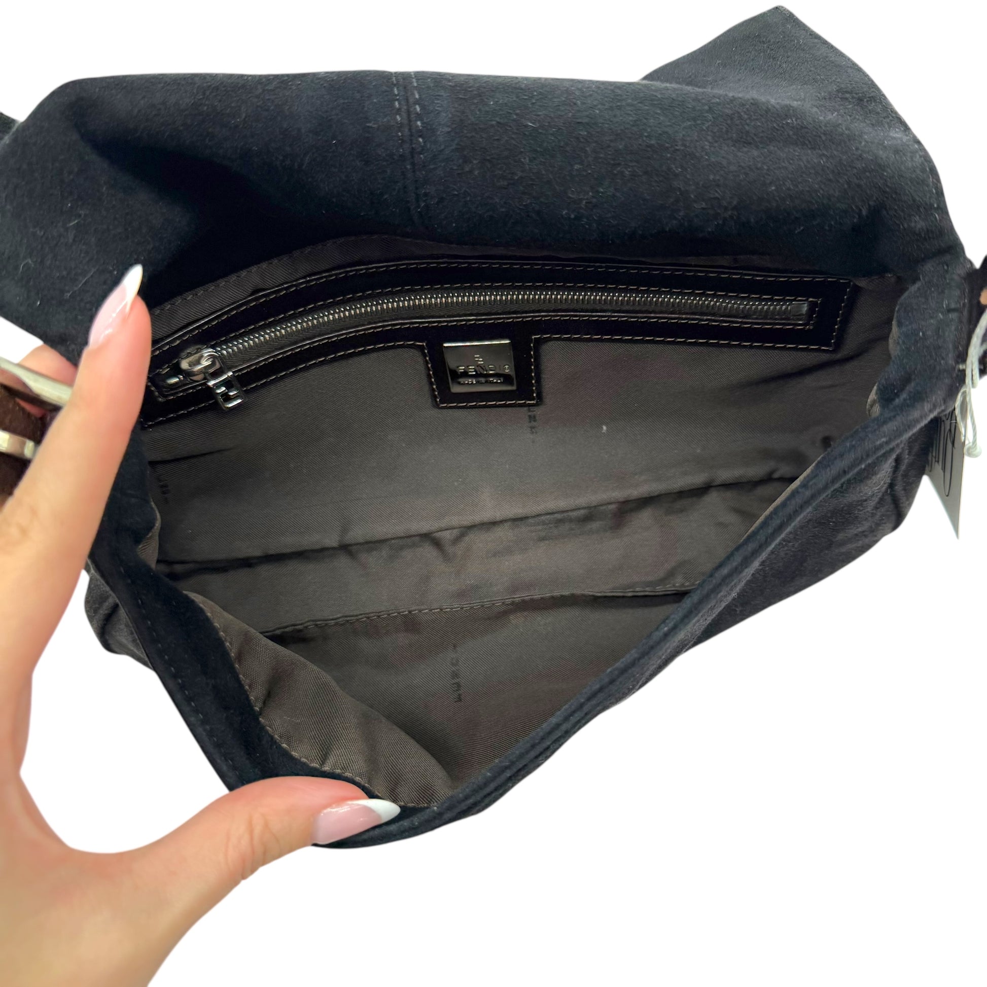 Fendi Black Suede & Brown Leather Baguette Bag - Outfit Repeater