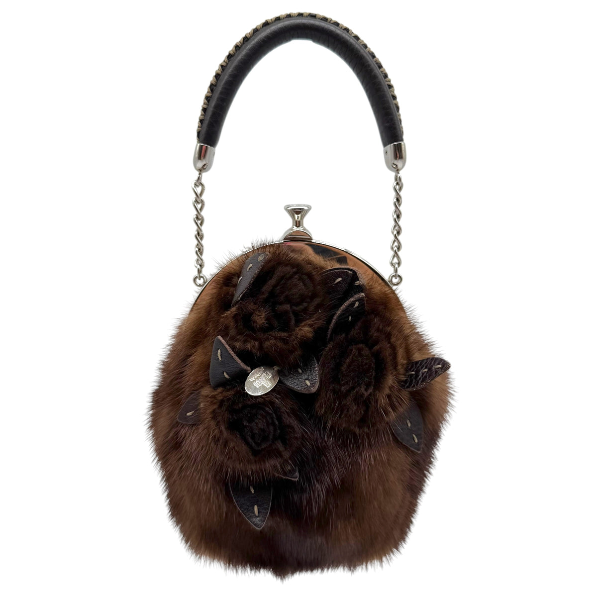 Fendi Selleria Brown Mink Fur Floral Appliqué Mini Handbag 2008 RARE