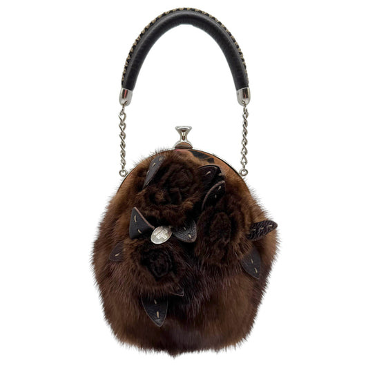 Fendi Selleria Brown Mink Fur Floral Appliqué Mini Handbag 2008 RARE