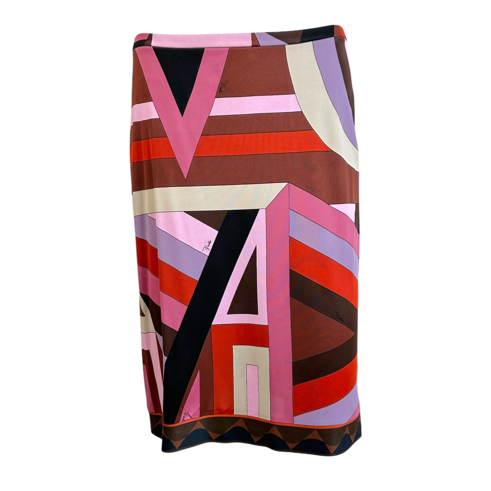 Emilio Pucci Silk Knit Midi Skirt Burgundy Lavender Print