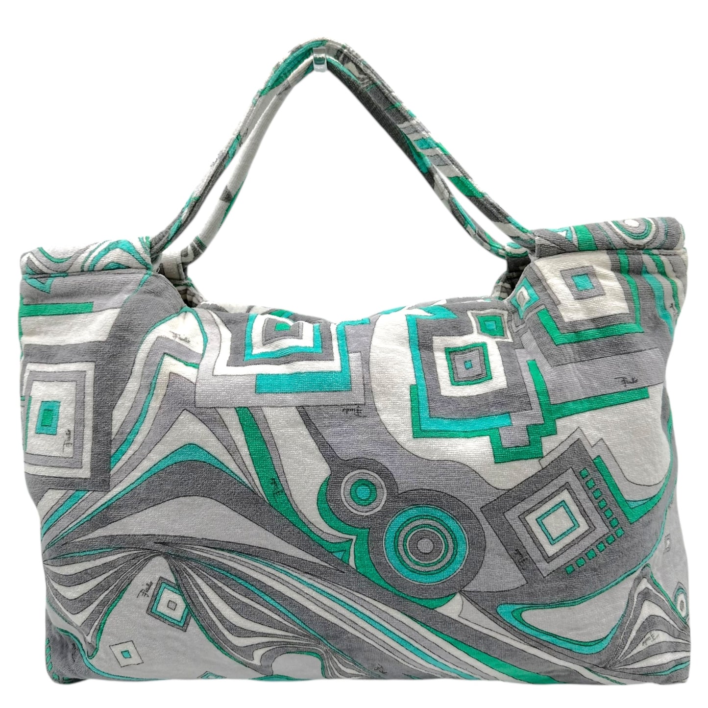 Emilio Pucci Teal & Gray Patterned Terrycloth Tote Bag