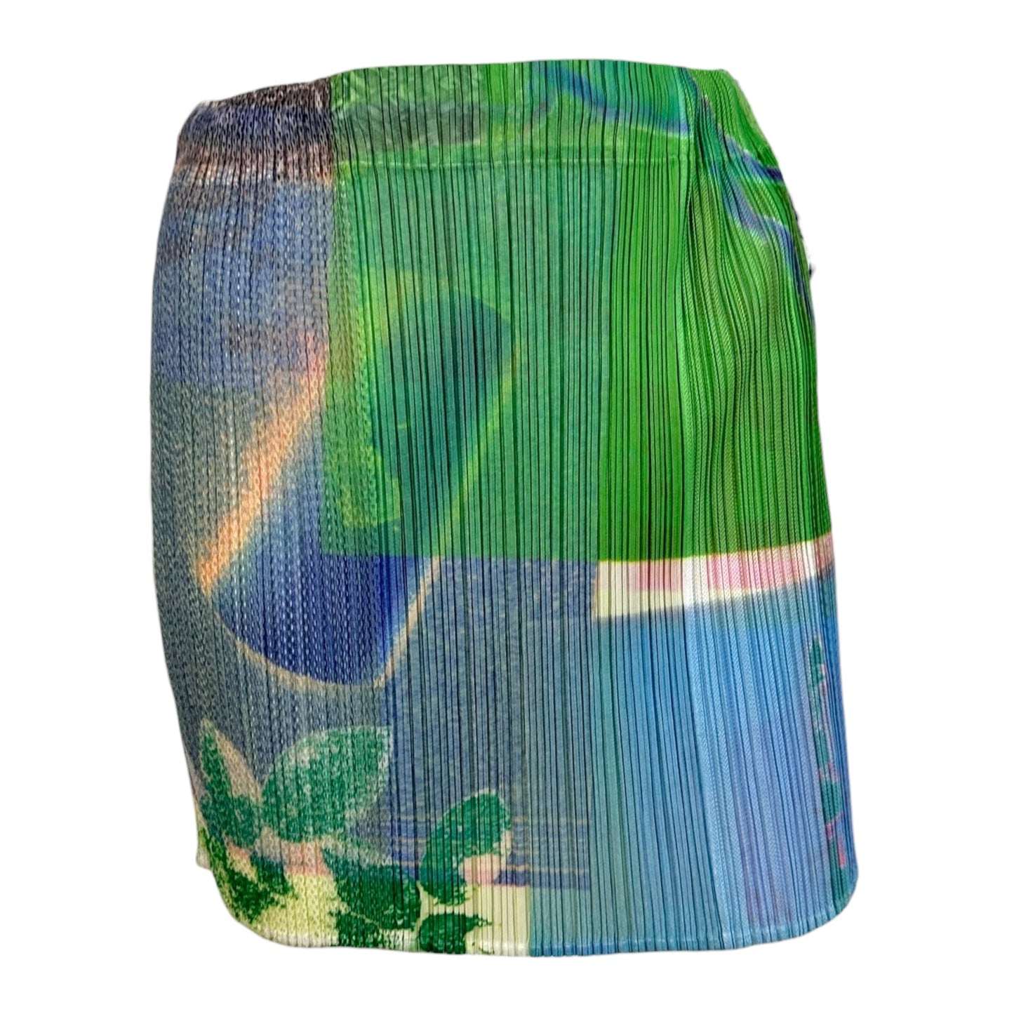 Issey Miyake Pleats Please Multicolor Printed Pleated Cut-Out Cover Up Mini Skirt