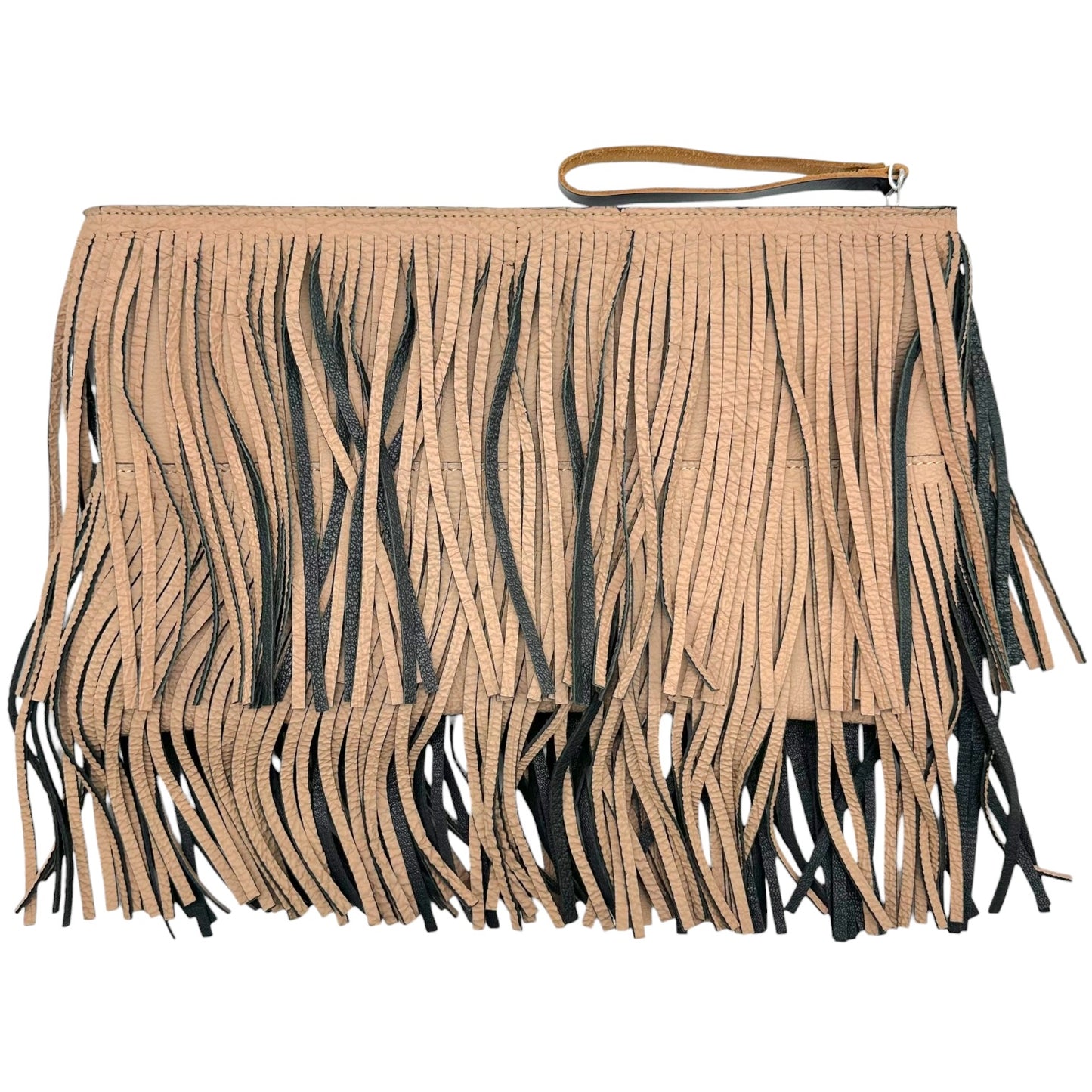 Marni Tan & Black Large Leather Fringe Clutch Bag