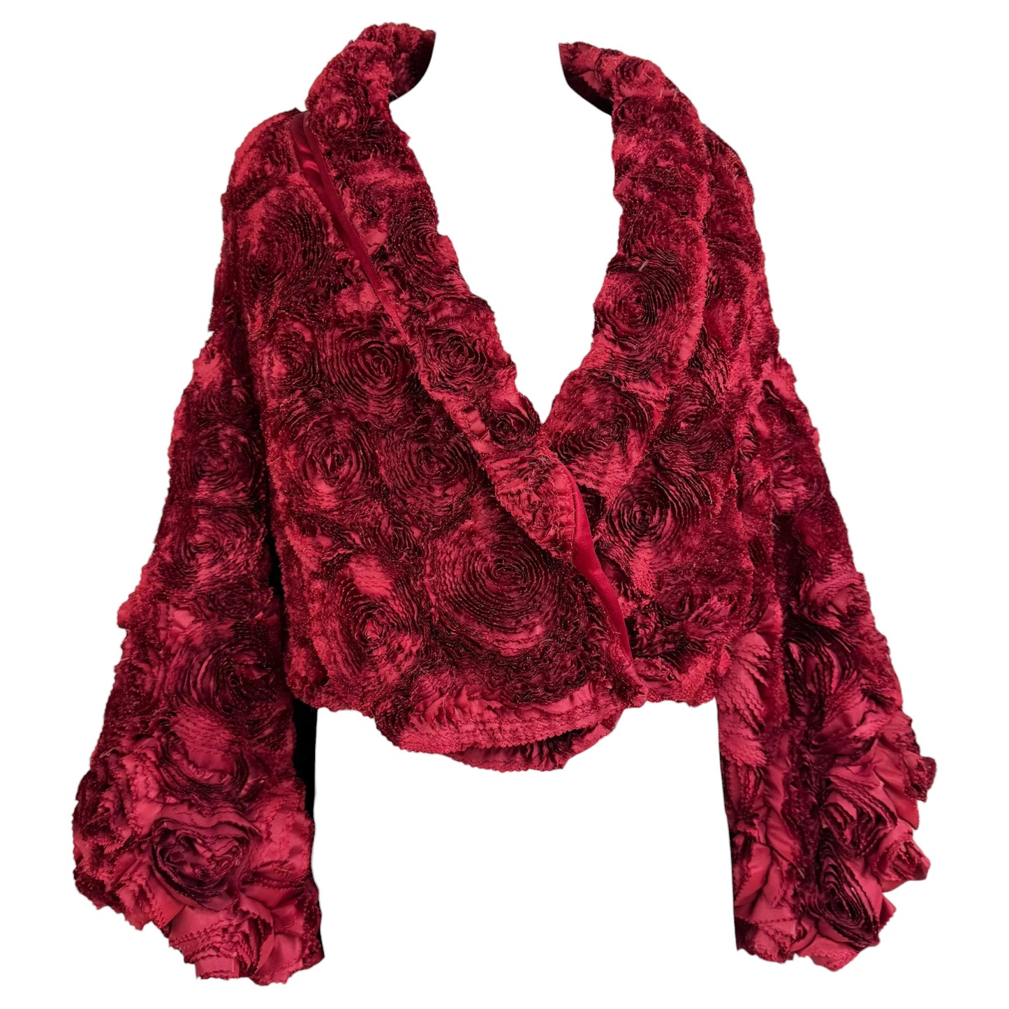 Blumarine Couture Red Silk Rose Patchwork Puff Sleeve Coat RARE