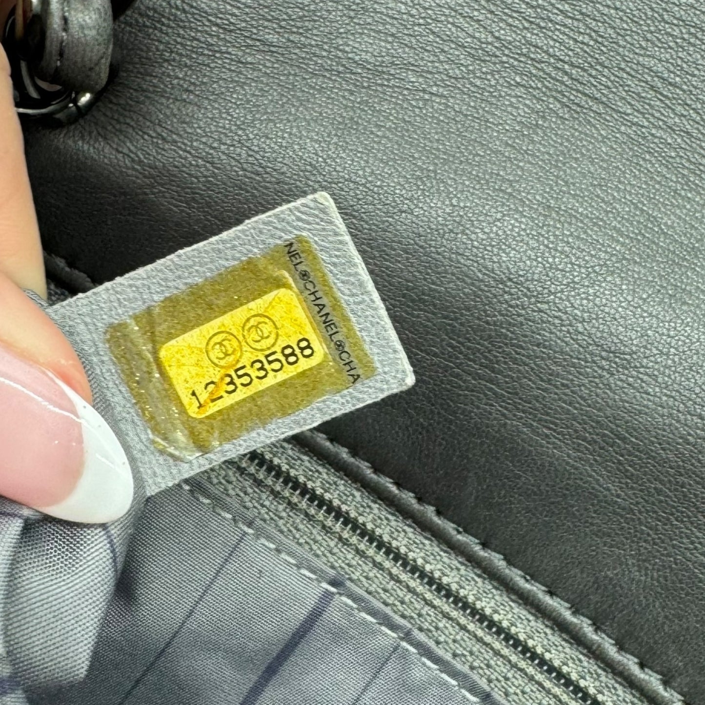 Chanel Gray & Black Studded CC Logo Lambskin Shoulder Bag 2008-09 - Outfit Repeater