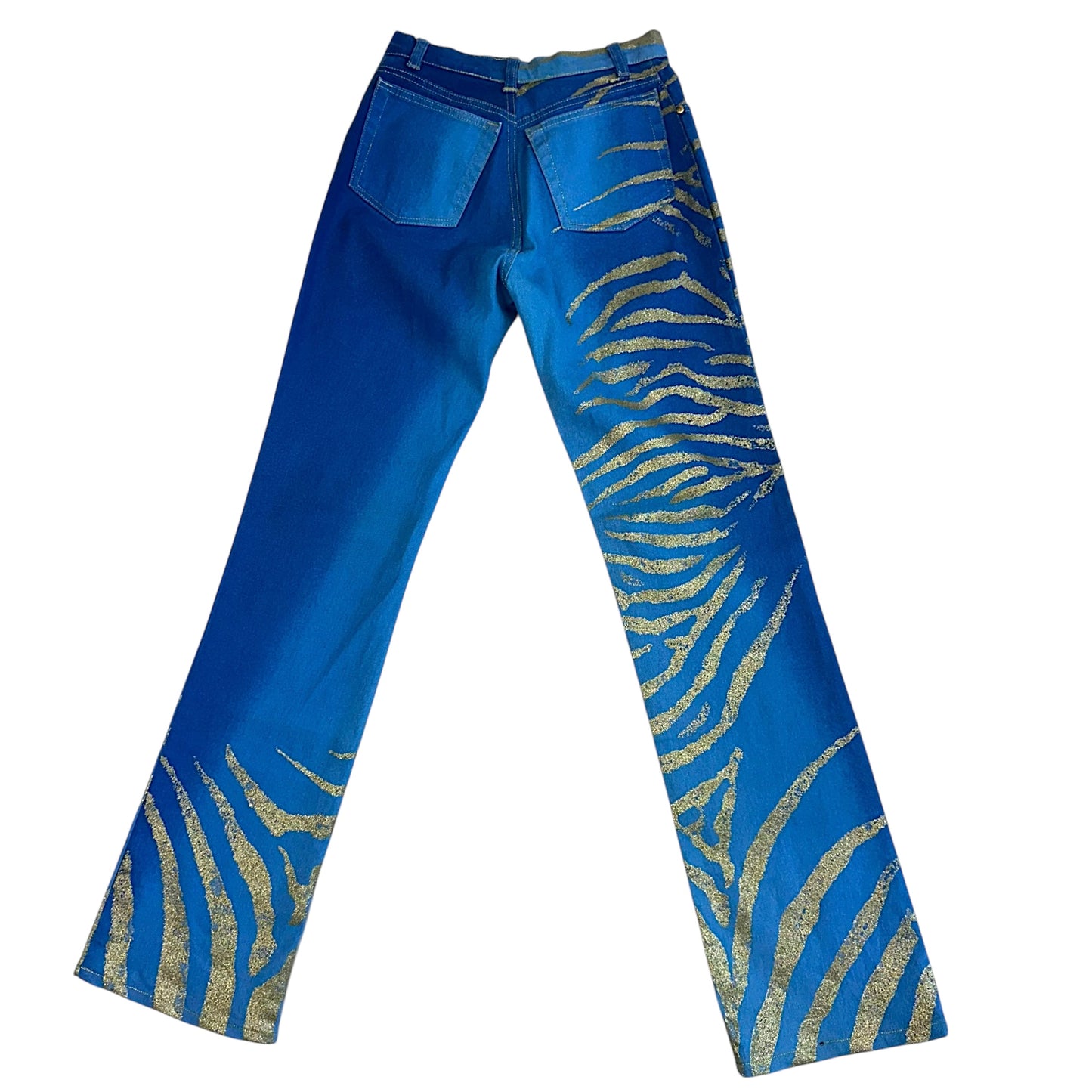 Roberto Cavalli 90's Blue & Gold Zebra Print Jeans - Outfit Repeater